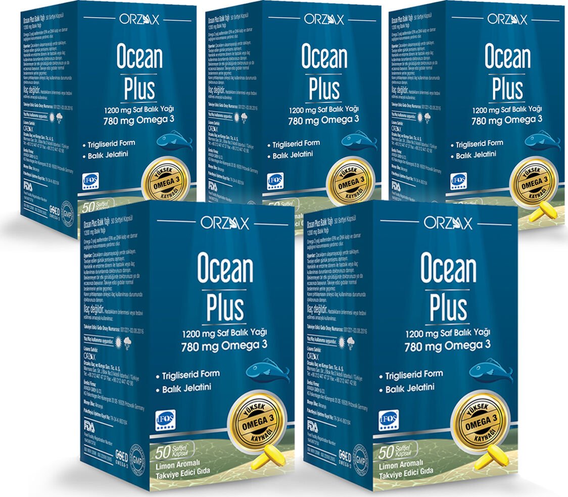 Orzax Ocean Plus 1200 Mg Balık Yağı 50 Kapsül Limon Aromalı x 5 Adet