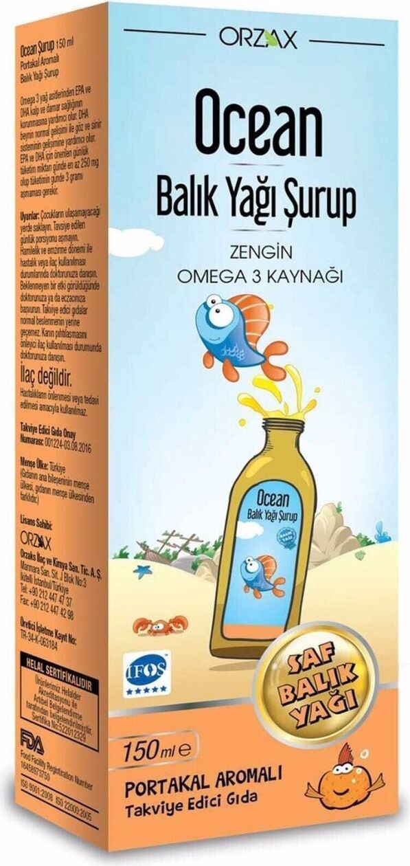 Orzax Ocean Balık Yağı Şurup Portakal Aromalı 150 ml