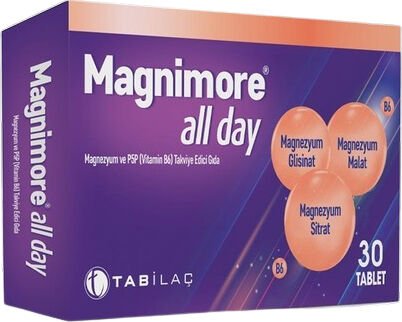 Tab İlaç Magnimore All Day Magneyzum 60 Tablet Sitrat Malat Bisglisinat Vitamin B6 P5P