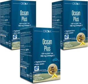 Orzax Ocean Plus 1200 Mg Balık Yağı 30 Kapsül Limon Aromalı x 3 Adet