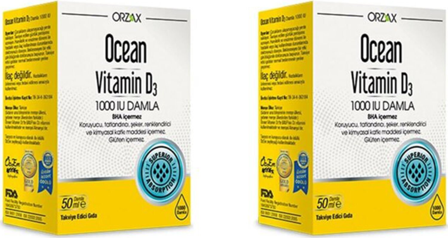 Orzax Ocean Vitamin D3 1000 Iu Damla 50 ml 2'li Paket