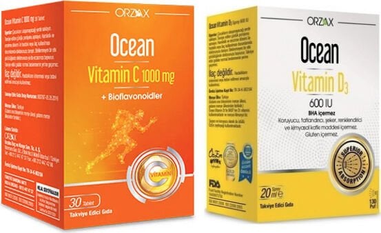 Ocean Vitamin D3 600 Iu Sprey 20ML + Vitamin C 1000MG 30 Tablet