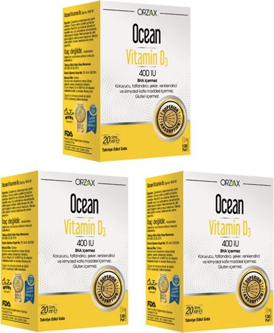 Ocean D Vitamini Desteği - Vitamin D3 400 Iu Sprey 20 ml X3 Adet