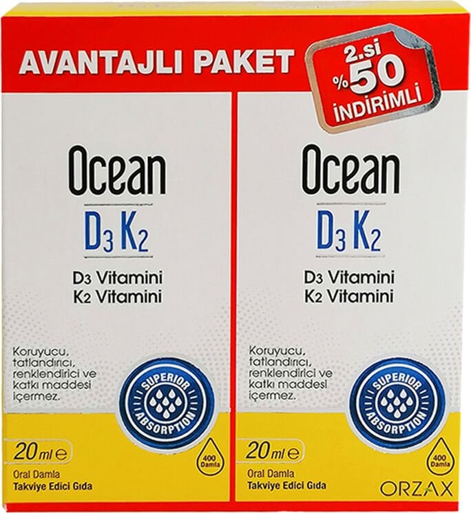 Ocean D3K2 Vitamin 2.si %50 İndirimli 20+20 ml