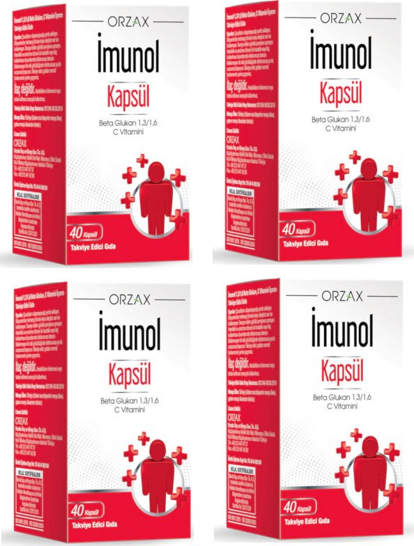 Orzax Beta Glukan 1,3/1,6 ve C Vitamini Içeren Imunol 40 Kapsül X4 Adet