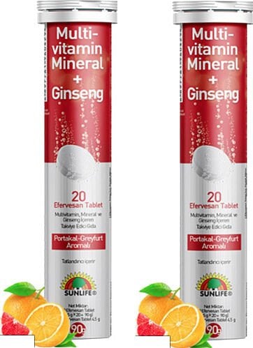 Sunlife Multivitamin & Mineral + Ginseng Efervesan 20 Tablet: X2 Adet