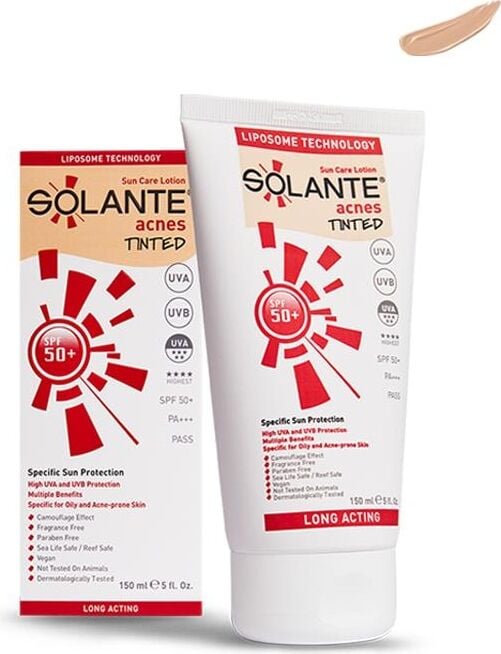 Solante Acnes Tinted Sun Care Lotion SPF50+ 150ml - Yağlı ve Akneli Ciltler İçin Renkli Güneş Koruyucu