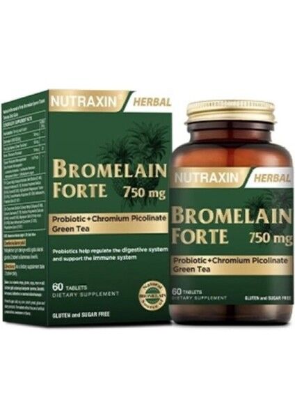 Nutraxin Bromelain Forte 750 mg 60 Tablet Bromelain Krom Probiyotik