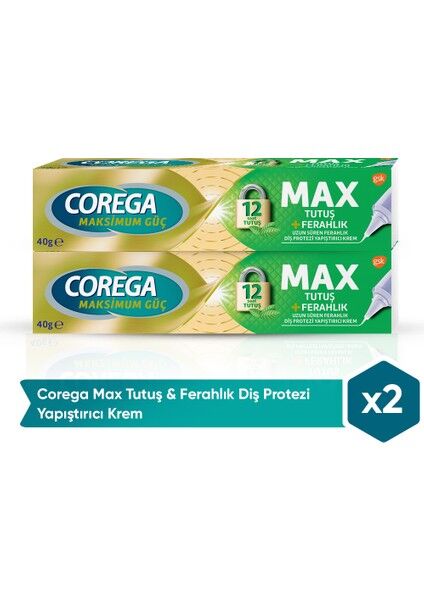 Corega Max Tutuş & Ferahlık Diş Protezi Yapıştırıcı Krem 40G x 2 Adet