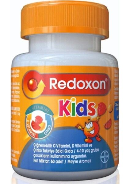 Redoxon Kids C Vitamini D Vitamini ve Çinko İçeren Çiğnenebilir Tablet 60 Adet