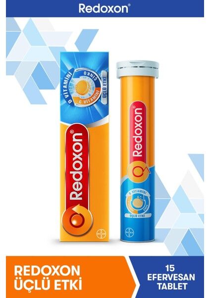 Redoxon Üçlü Etki 15 Efervesan Tablet I 1000 mg C Vitamini, D Vitamini ve Çinko İçeren Takviye Edici Gıda