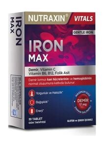 Nutraxin Iron Max Demir, Vitamin C, Vitamin B12 Içeren Takviye Edici Gıda 30 Tablet